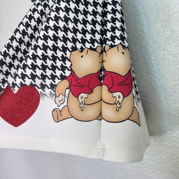 Disney Winnie the Pooh Skirt Girls 5 Houndstooth Red Glitter Hearts Elastic - Picture 5 of 8